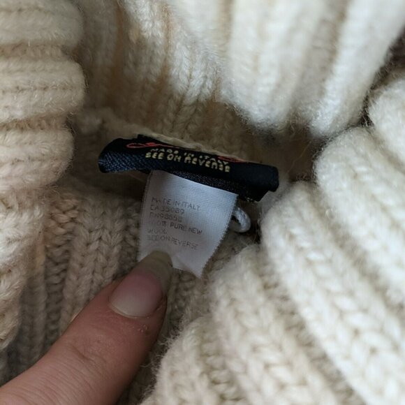 Paul & Shark Yachting 100% Wool Cream Beige Knit Sweater Patches XL Turtleneck - Picture 7 of 16